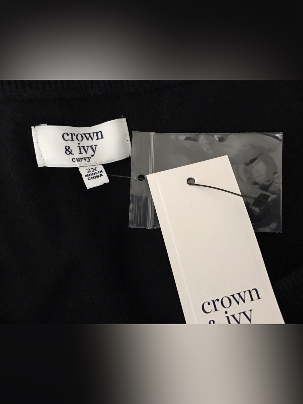 crown & ivy Black Pom Pom Crewneck Sweater Size 2X - Picture 7 of 8